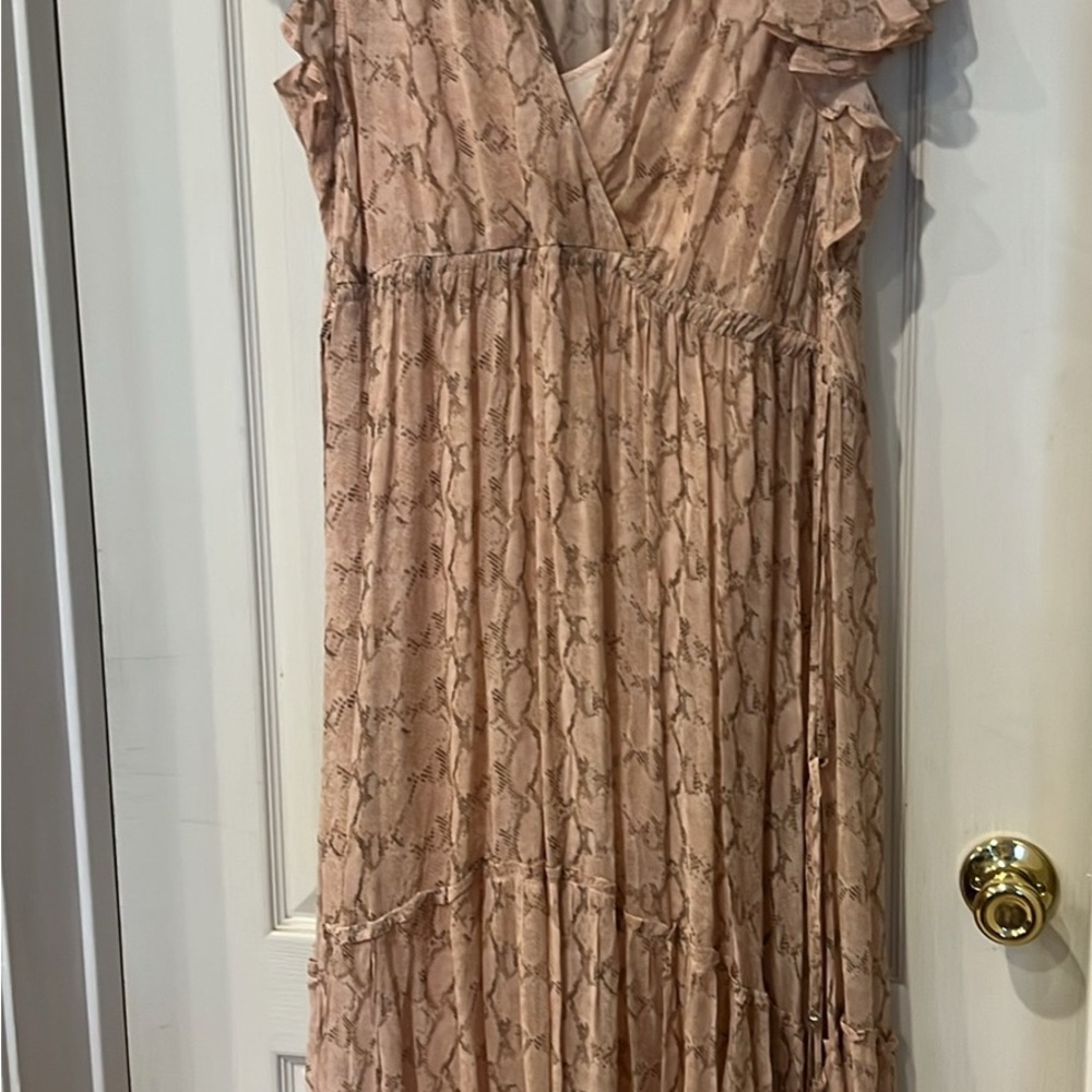 Anthropologie Black and Red Maxi Sundress V-neck Flutter Sleeve